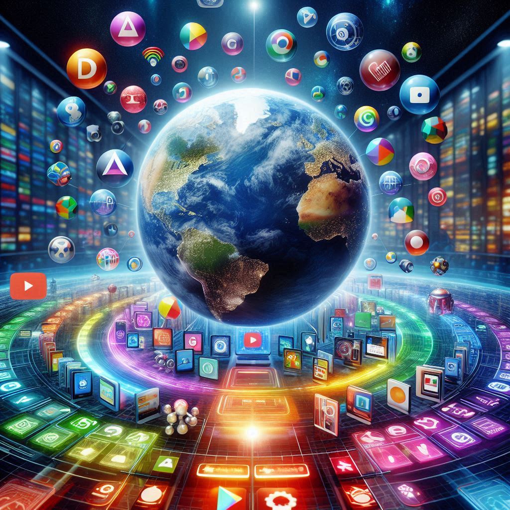 A vibrant representation of the Google Play Store in 2025, showcasing its vast app ecosystem, global reach, and the dynamic growth of mobile solutions across industries